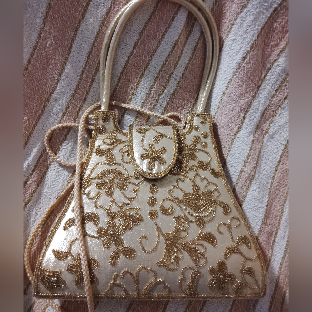 Y&S Handbags Gold Floral Clutch